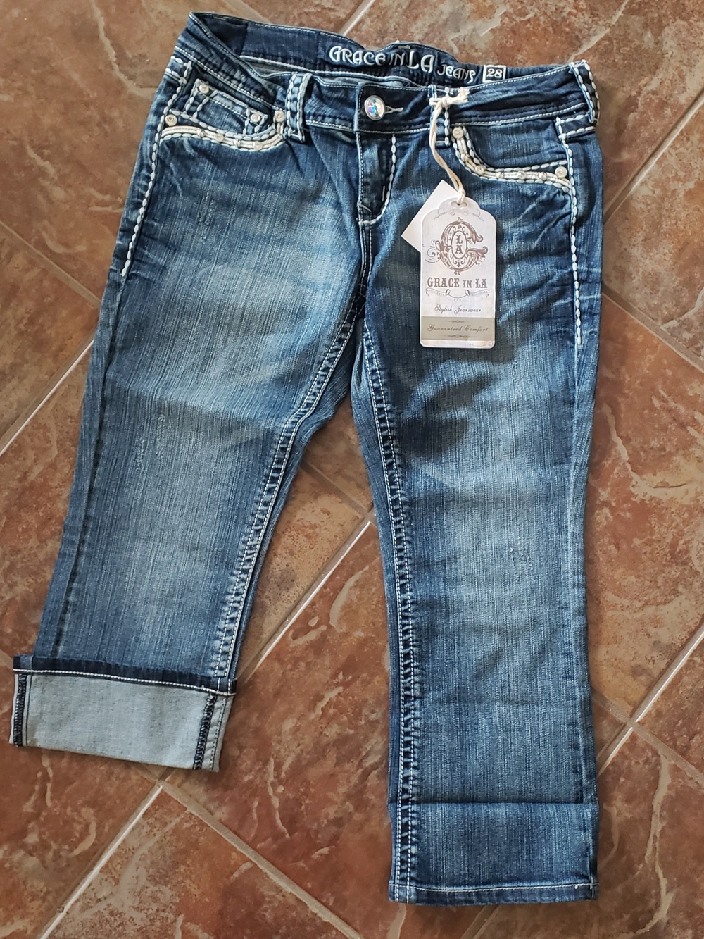 Grace in LA Embellished Capri Jeans